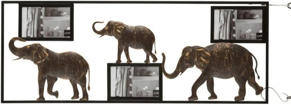 Hnedý kovový nástenný retro fotorám so slonmi - 74,5 * 28,5 * 2 cm