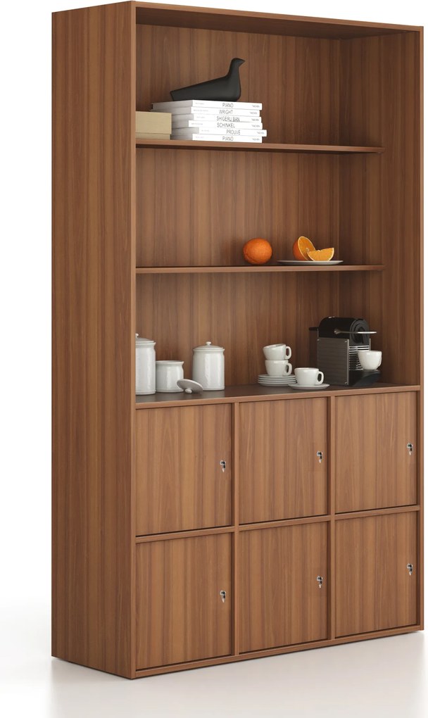 Kancelárska skriňa FRAME, 6x dvere, 2x polica, 1299 x 450 x 2162 mm, cylindrický zámok, orech