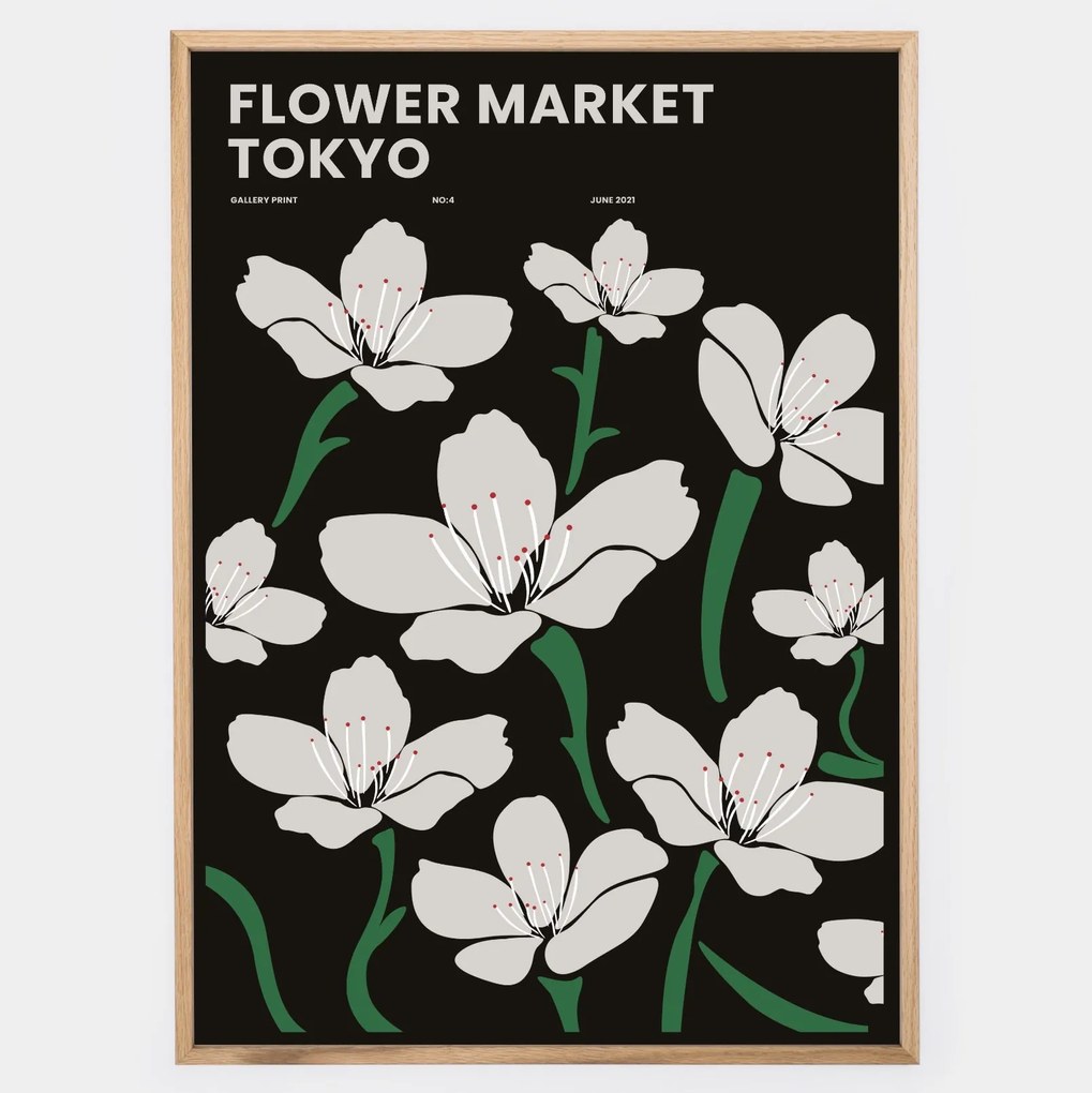 Plagát Flower Market Tokyo in Black