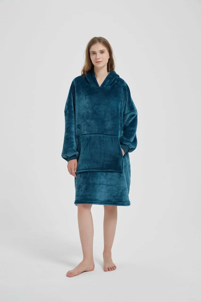 Deka s rukávmi HOODIE tmavotyrkysová