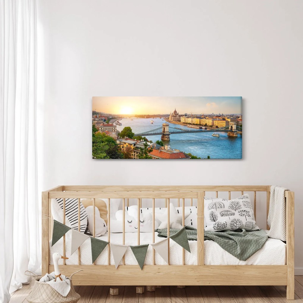 Obraz mesta Budapešť s riekou (120x50 cm)