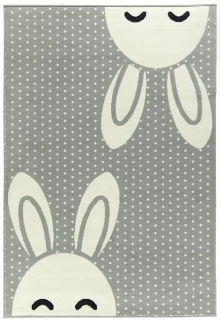 Detský koberec Kids 533926/89944 zajačiky, sivý