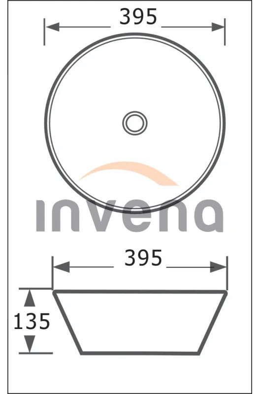 Invena Tinos, keramické umývadlo na dosku 39,5x39,5x13,5 cm, biela matná, INV-CE-43-001-C