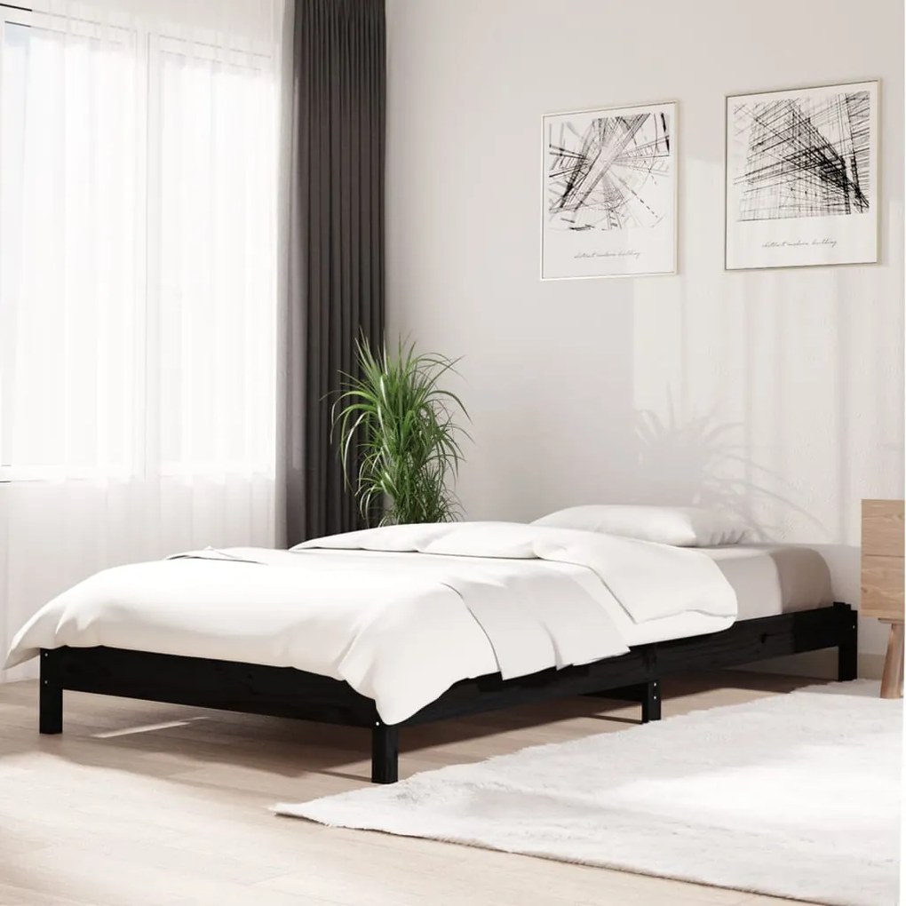vidaXL Stohovateľná posteľ čierna 100x200 cm borovicový masív