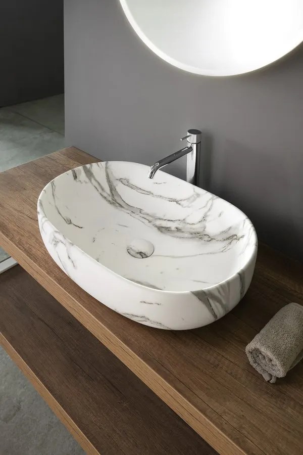 Sapho Sapho, CALEO keramické umývadlo na dosku 60x42cm, bianco carrara, CA590BC