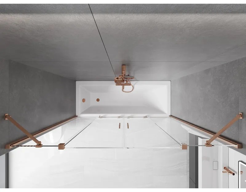 Mexen Velar Duo, 2-krídlová posuvná vaňová zástena 170 x 150 cm, 8mm číre sklo, medený matný profil, 896-170-000-02-65