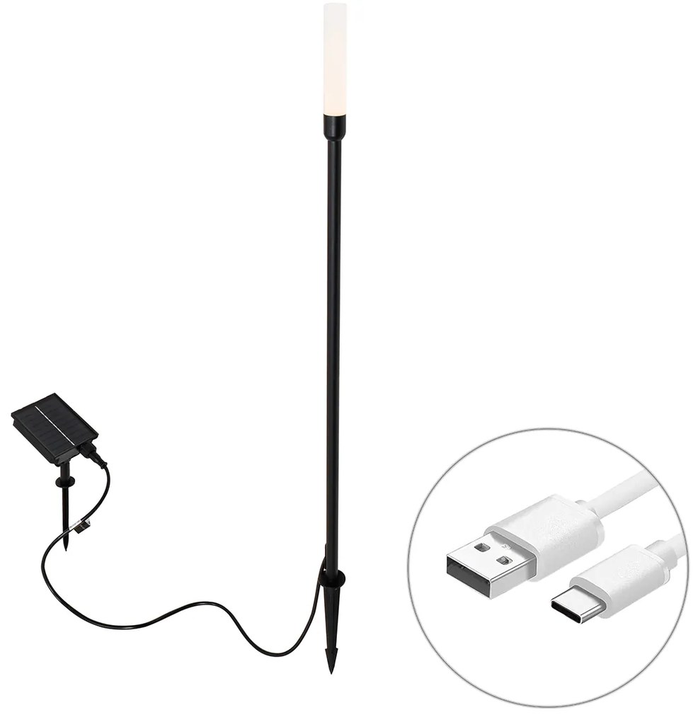 Vonkajšia stojaca lampa čierna vrátane nabíjateľného LED a solárneho - Barry