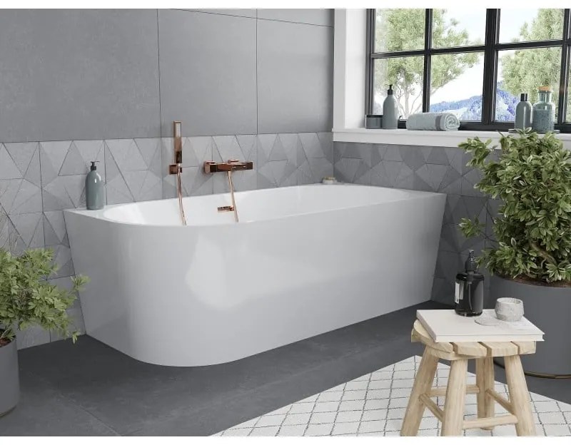 Mexen Mia, voľne stojaca rohová vaňa, pravá, 180 x 80 cm, biela, ružové zlato prepad, 52691808000P-60