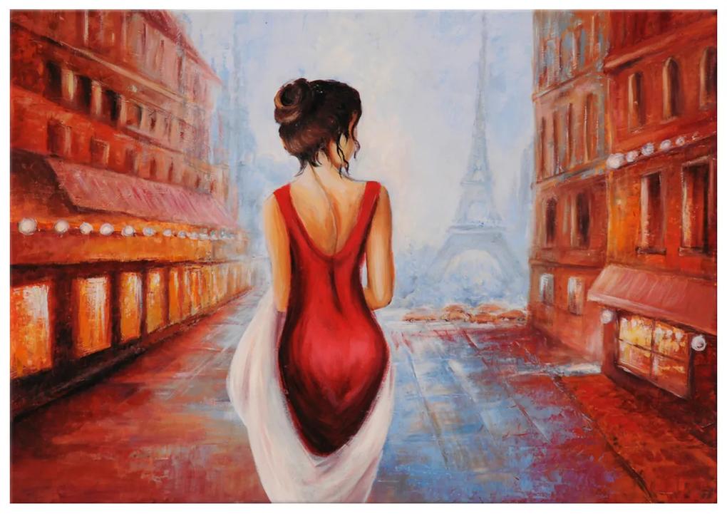 Gario Ručne maľovaný obraz Prechádzka pri Eiffelovej veži Rozmery: 120 x 80 cm
