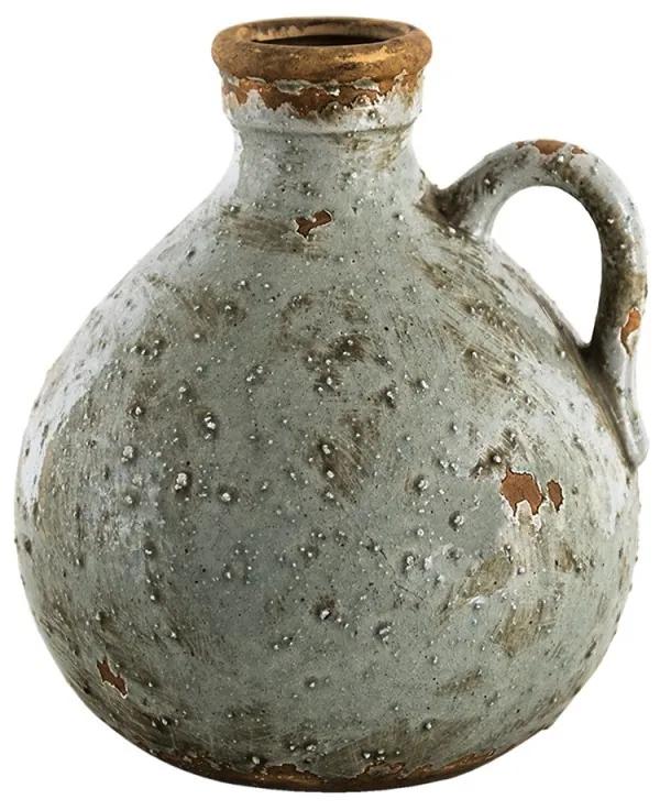 Sivá keramická dekoratívna váza s uškom - 18*17*20 cm