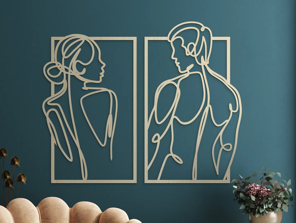 drevko 2-dielny minimalistický obraz Párik Rozmer obrazu: 44,5 x 54,5 cm, Farba dekorácie: Čierna