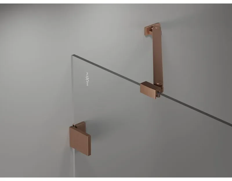 Mexen Lunar, pravostranný výklopný sprchový kút 90 x 70 cm, 8mm číre sklo, profil medená matná, 834-090-070-65-00-P