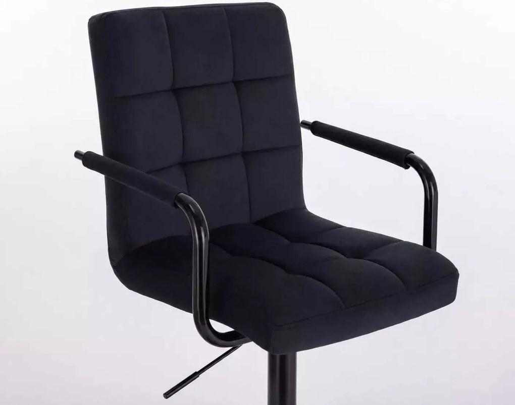 LuxuryForm DESIGN Barová stolička VERONA BLACK VELUR na čiernom tanieri - čierna