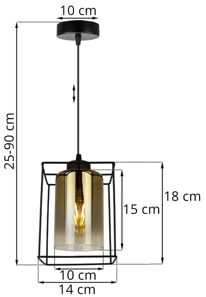Závesné svietidlo Hella Cage, 1x zlaté sklenené tienidlo v kovovom ráme