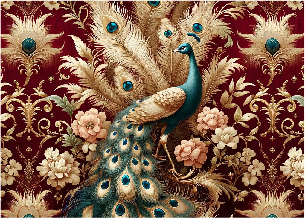 Sklenený obraz – Elegantný páv (70x50 cm)