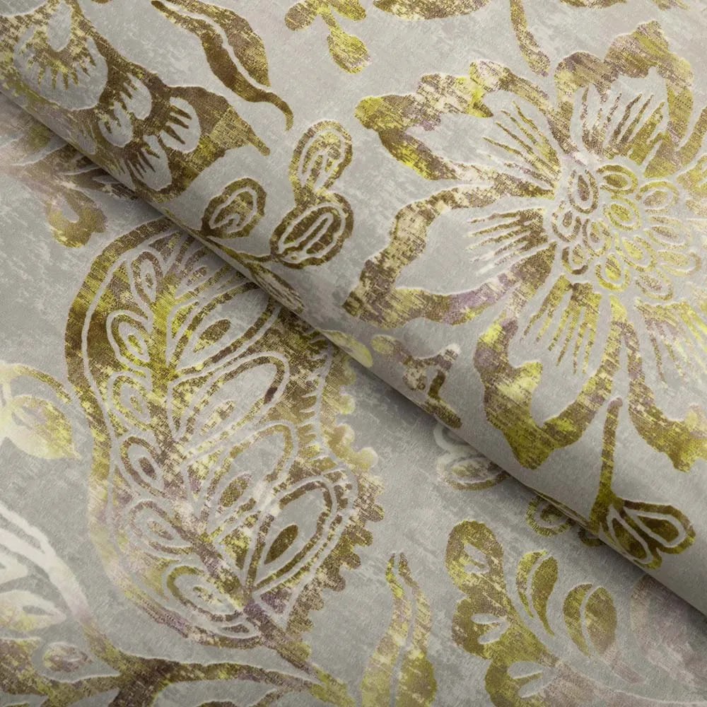 Biante Zamatový záves Tamara TMR-055 Abstraktné zelené kvety na zelenosivom 145x210 cm