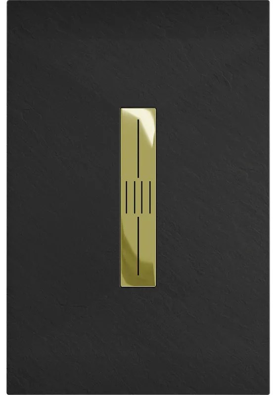 Mexen Toro, SMC obdĺžniková sprchová vanička 140 x 80 cm, čierna, zlatá krytka, 43708014-G