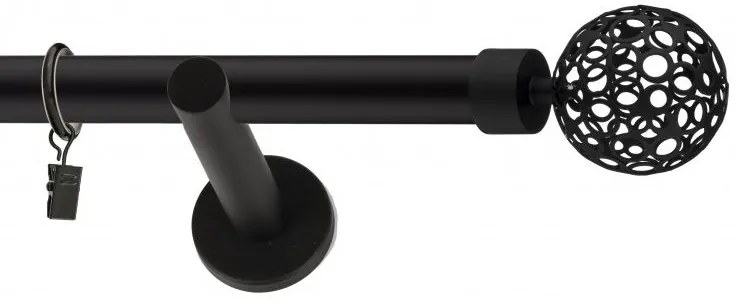 Dekorstudio Garniža jednoradová Guľa AZUR čierna matná 19mm Dĺžka: 120cm, Typ uchytenia: Držiak modern, Typ príslušenstva: Krúžky tiché so štipcami
