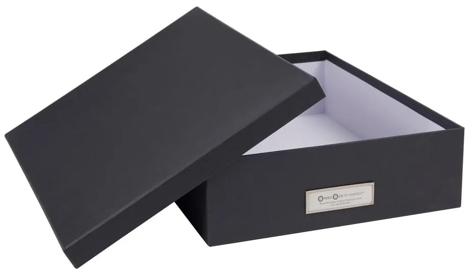 Tmavosivý úložný box s menovkou na dokumenty Bigso Box of Sweden Oskar, veľkosť A4