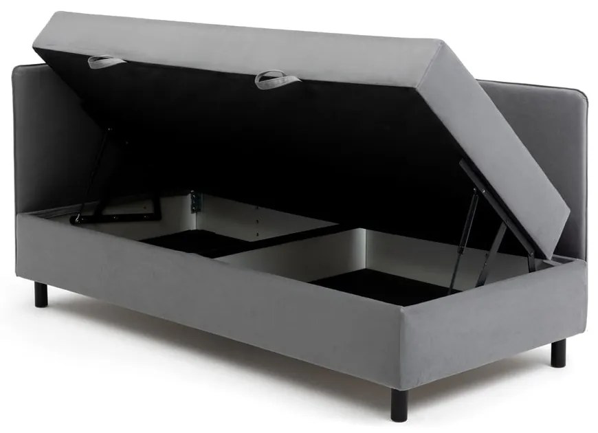 Sivá čalúnená jednolôžková posteľ s úložným priestorom s matracom 90x200 cm Avela – Bonami Selection