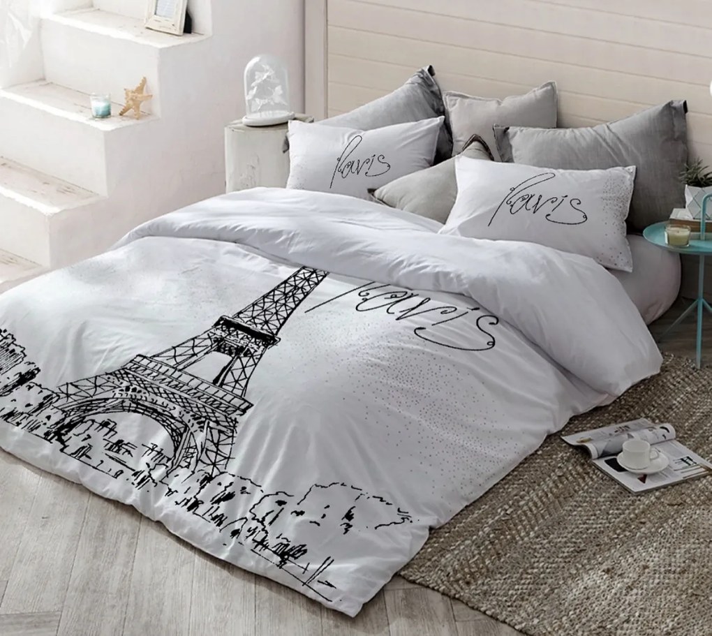 Svietiace obliečky bavlnené Deluxe 3D deň v Paríži noc v Londýne 200x140cm+90x70cm