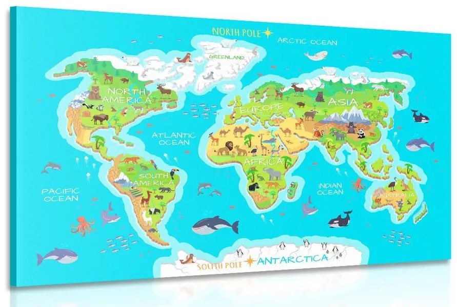 Obraz zemepisná mapa sveta pre deti Varianta: 60x40