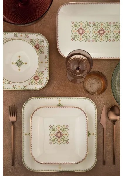 Jedálenská súprava 26 ks biela/zelená/porcelán