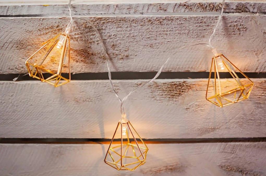 Ecolamp LED svetelná reťaz Diamond, 1,6 m, zlatá