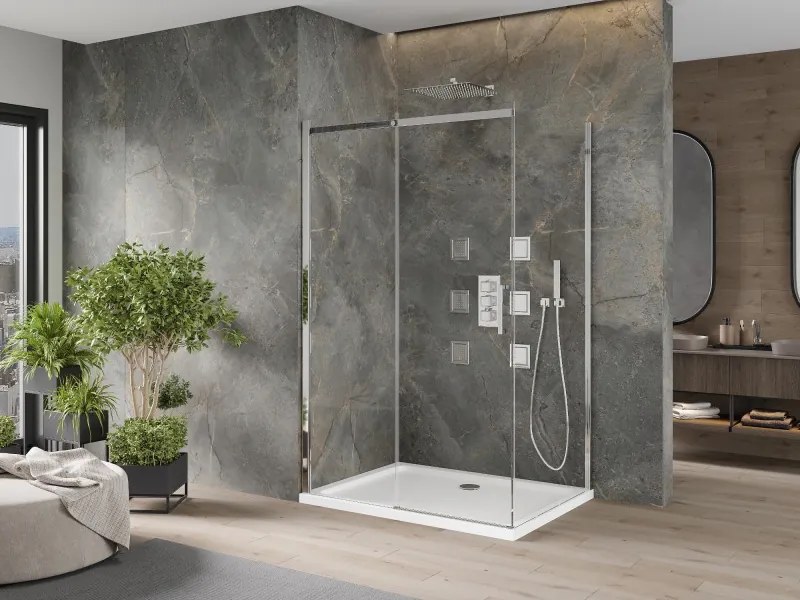 Mexen Omega posuvná sprchová kabína 120 x 70 cm, transparentná, chróm + vanička Flat - 825-120-070-01-00-4010