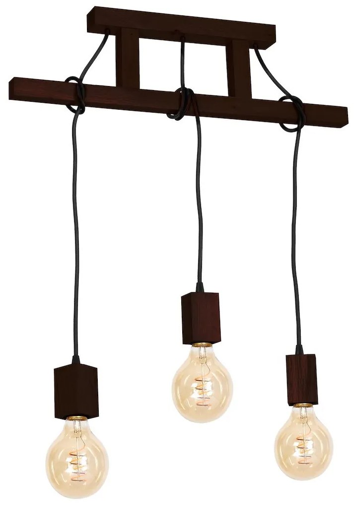 Závesné svietidlo Jack 3, tmavohnedé drevené telo svietidla