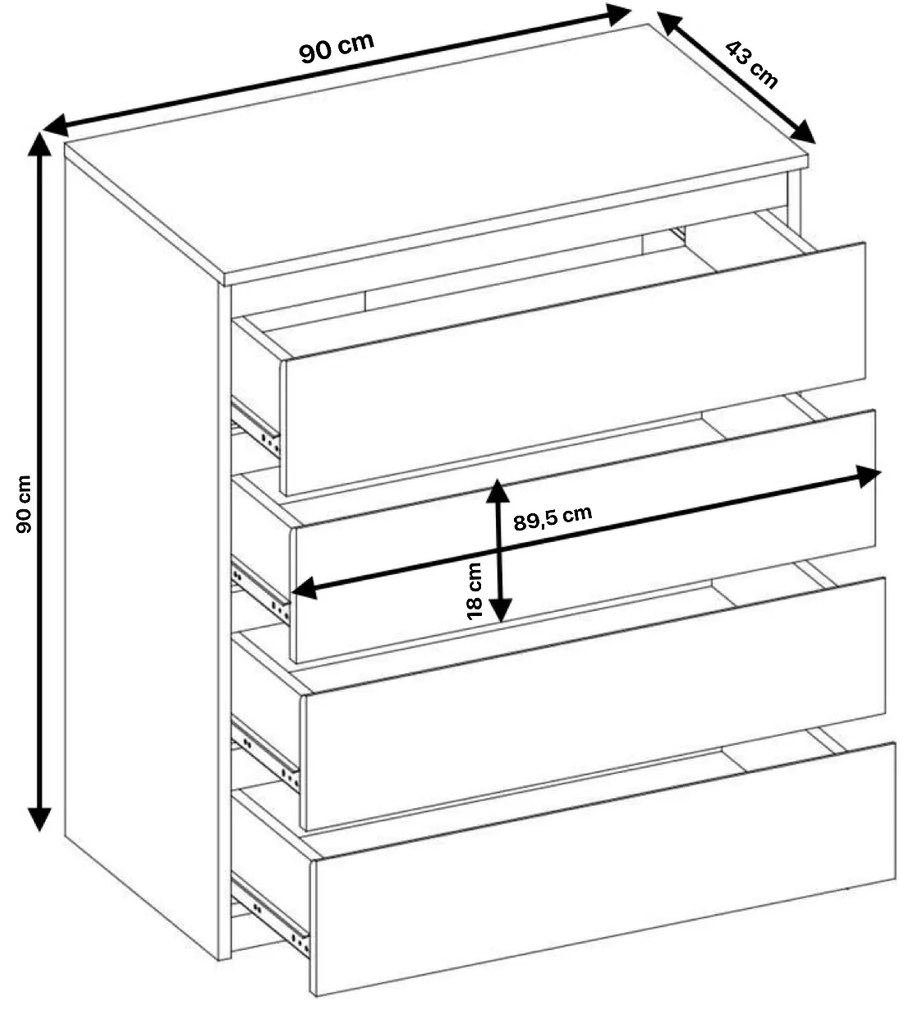 Komoda 4S HELIOS 90 cm dub kathult/biela