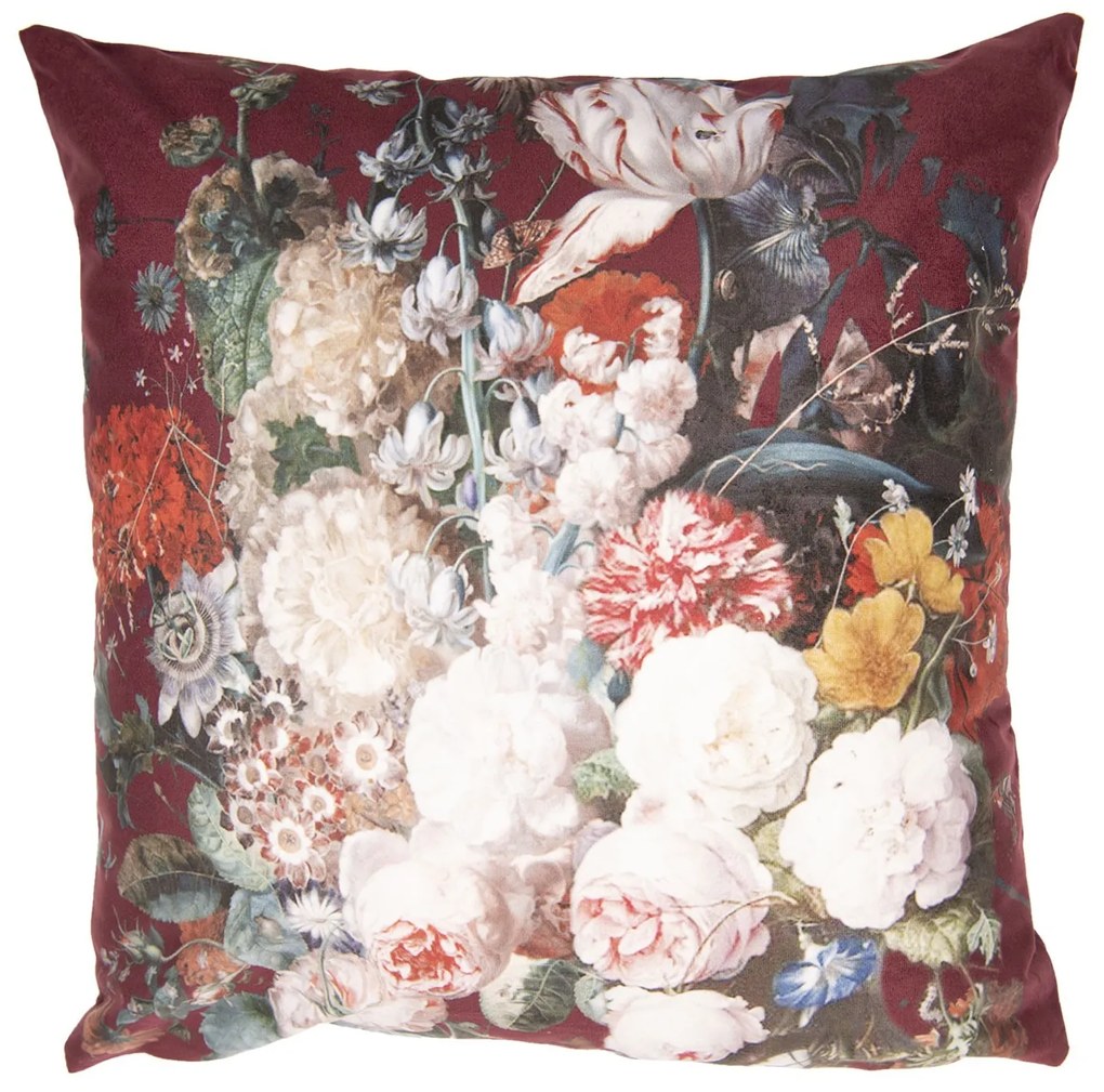 Vínový zamatový povlak na vankúš s kvetmi - 45 * 45 cm