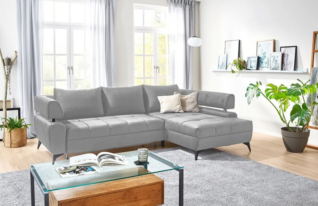 Rohová sedacia súprava Paris, svetlo šedá látka, pravý roh