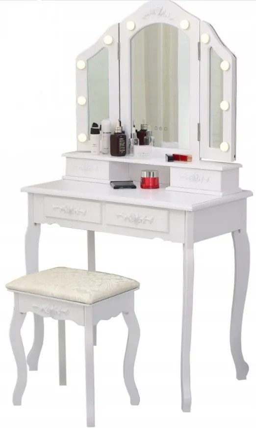 Toaletný stolík Elegant s LED osvetlením + hubka na make up ZADARMO
