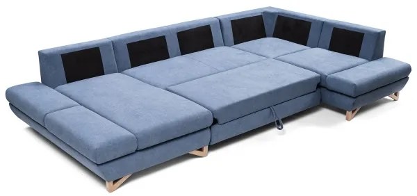 Rozkladacia rohová čalúnená sedacia súprava do tvaru U AVESTA s úložným priestorom, modrá