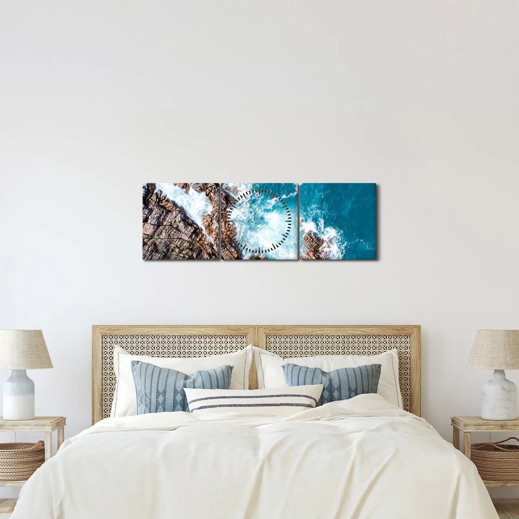 Obraz skál a mora (s hodinami) (90x30 cm)