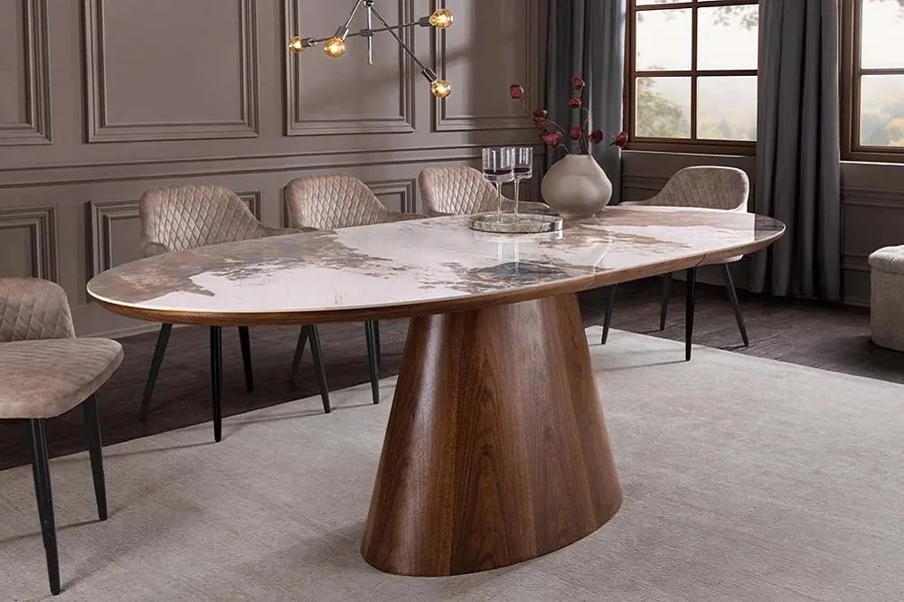 Oválny rozkladací jedálenský stôl Parthenia 160-200 cm prírodný kameň - II. Trieda