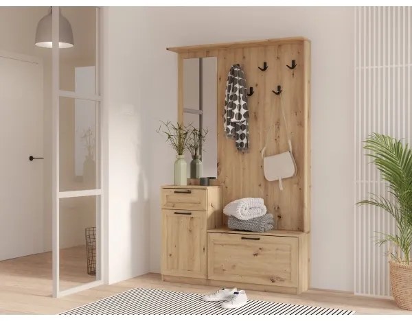Predsieňová stena so zrkadlom KAVI v dekore dub artisan