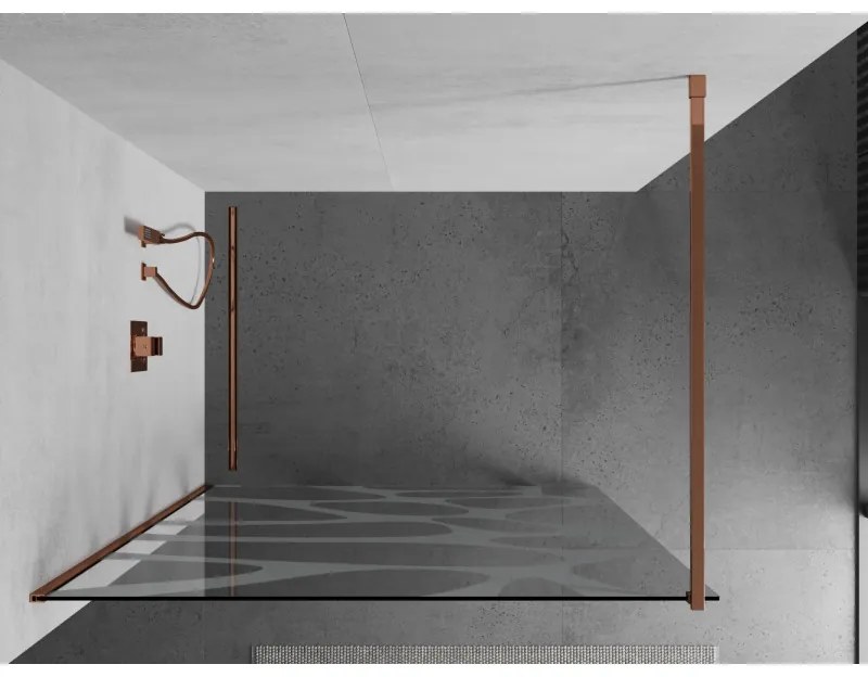 Mexen Kioto, sprchová zástena 110x200 cm, 8mm číre sklo s bielym vzorom, profil ružové zlato, 800-110-101-60-97