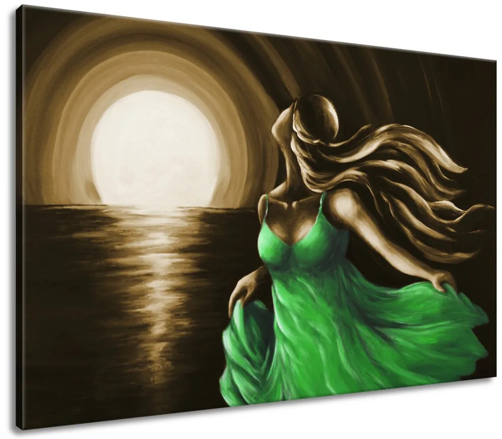 Gario Ručne maľovaný obraz Žena v zelenom Rozmery: 120 x 80 cm