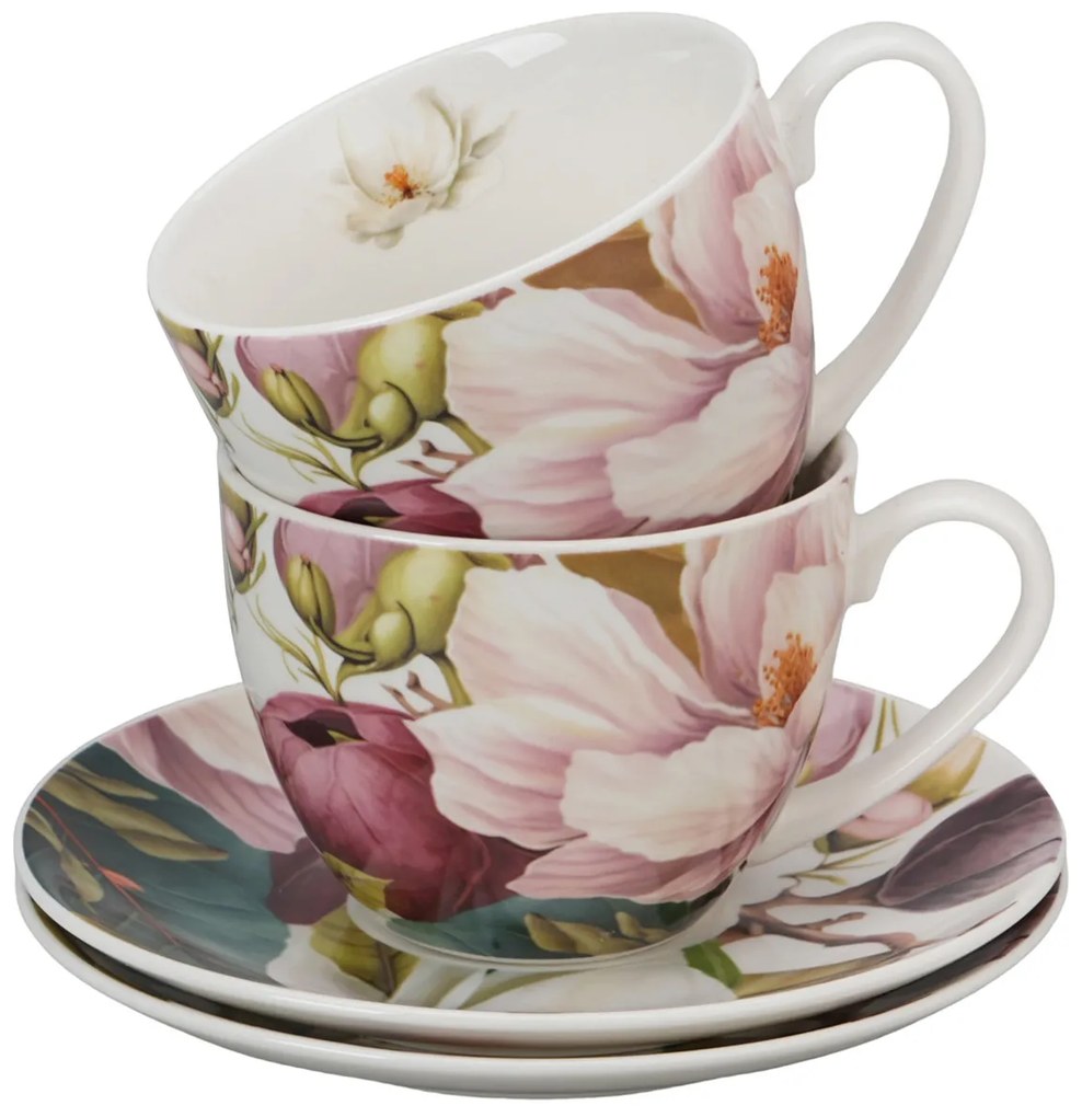 Porcelánová šálka s podšálkou Magnolie 270 ml sada 2ks