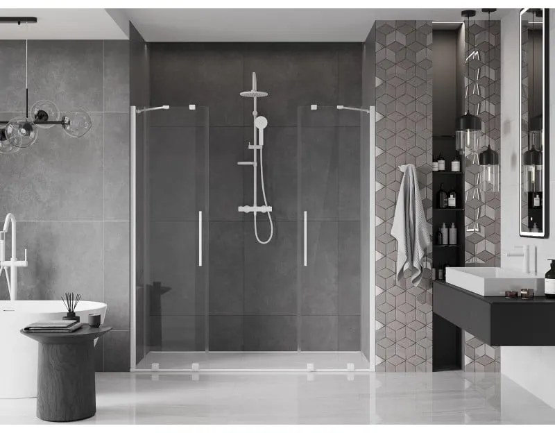 Mexen Velar Duo, posuvné dvere do otvoru 180x200 cm, 8mm číre sklo, biela, 871-180-000-02-20