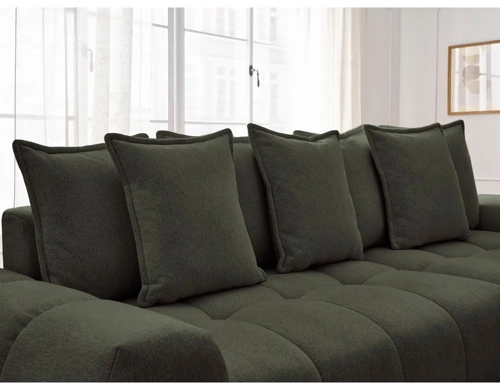 Zelená ženilková rozkladacia/s úložným priestorom rohová pohovka (pravý roh/s leňoškou) Everest – Bobochic Paris