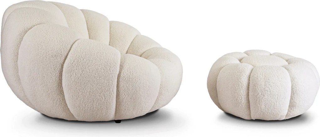 Otáčacie relaxačné kreslo BUONO v krémovej farbe s podnožkou