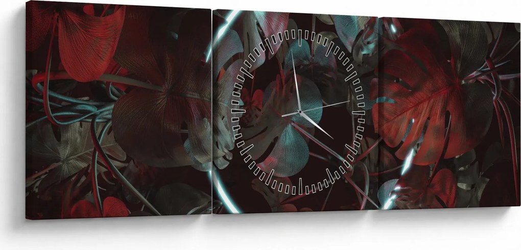 Obraz - Neónový kruh medzi palmami (s hodinami) (90x30 cm)