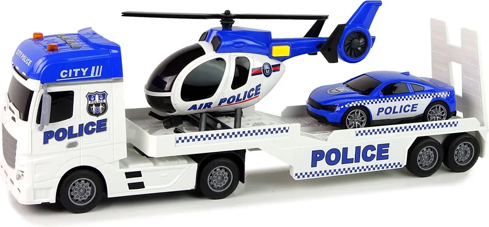 LEAN Toys Sada: Polícia, odťahovka, nákladné auto, autíčko, vrtuľník, zvuky, svetlá
