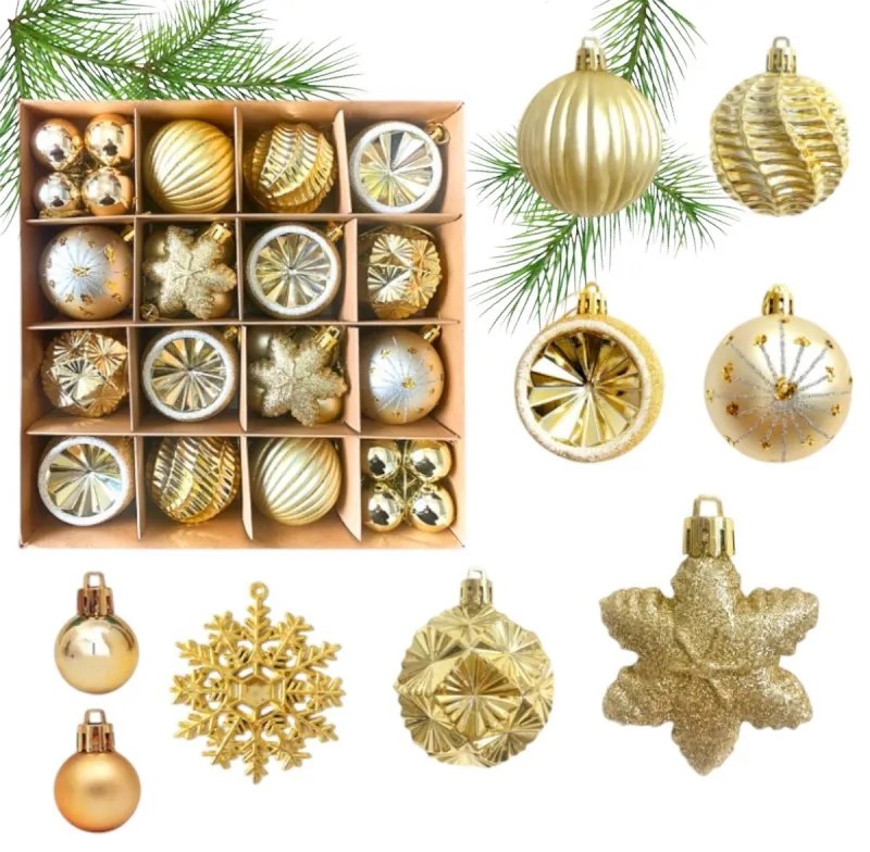 Sada vianočných ozdôb VTÁČIK zlatá, 40 ks