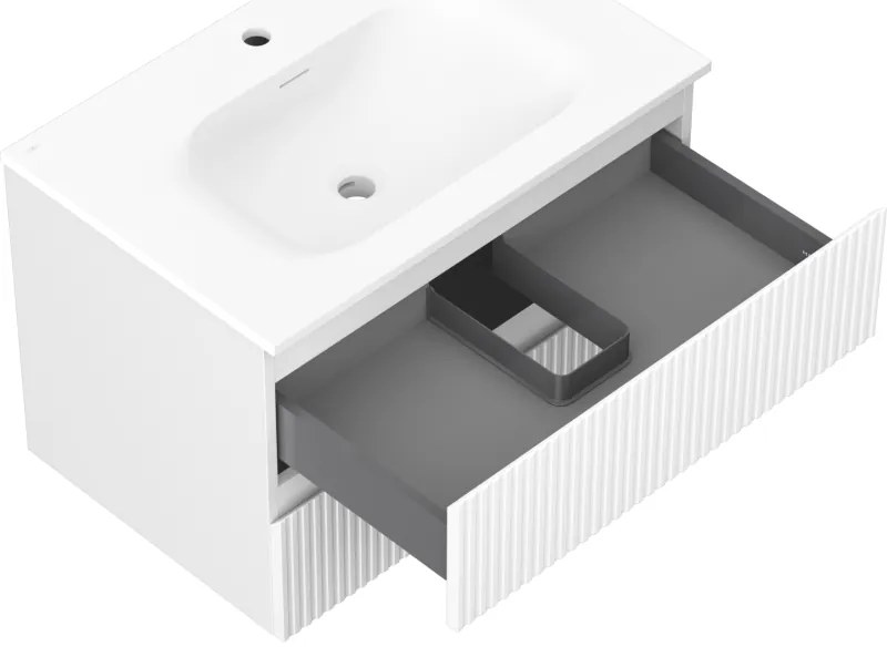 Mexen Rivel, kúpeľňová skrinka 70 cm s umývadlom Vela, 2 zásuvky, drážkovaná, biela matná, 91A20-07047-2-BFF01-W23M01