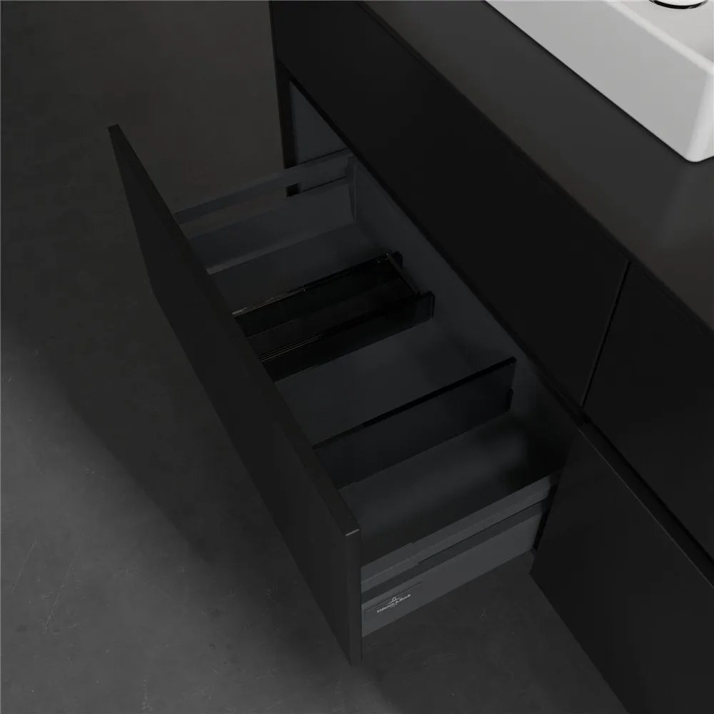 VILLEROY & BOCH Collaro závesná skrinka pod dve umývadlá na dosku, 4 zásuvky, 1400 x 500 x 548 mm, Black Matt Lacquer, C07600PD