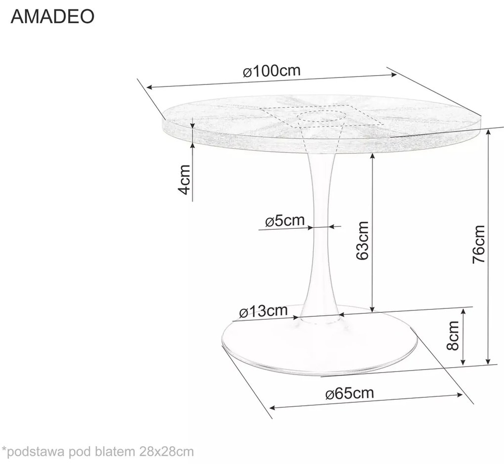 Okrúhly jedálenský stôl AMADEO 100x100 cm, dekor orech